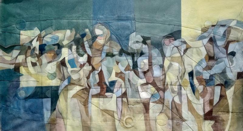 Abstract acrylic painting titled 'Supernatural Bliss', 27x31 inches, by artist Mohan Vishwakarma on Canvas