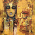 'Surender' religious acrylic painting by artist Rajendra Dixit, 32x32 inch, on canvas