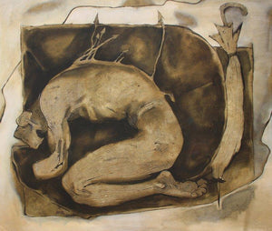 Surrendered (The Weight of Sorrow) by Akashay Avsare, Original Acrylic Figurative Painting on Canvas, Medium Horizontal Wall Art