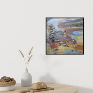 Preview of 'Survival (A New Normal**)' Painting by Sudhakaran Edakandy shown on a wall in a furnished room.