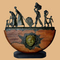 Survive' figurative Bronze, Wood sculpture by artist Subrata Paul, 27x26 inch, on bronze, wood