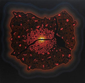 Cityscape acrylic painting titled 'Surviving Locality', 48x48 inches, by artist Govind Biswas on Canvas