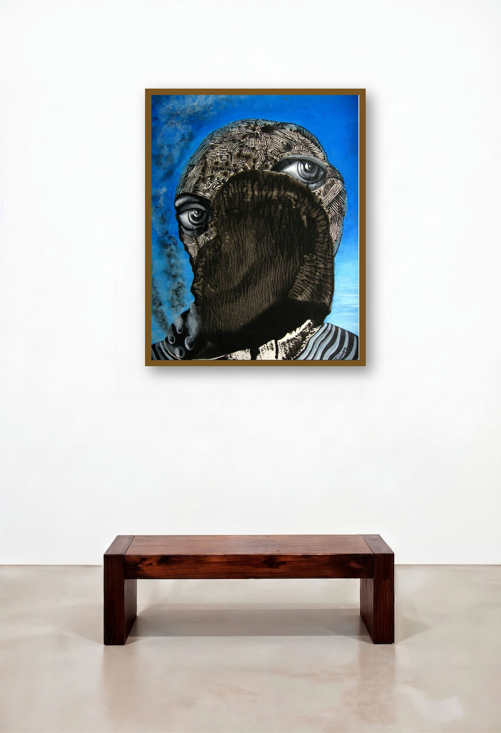 Survivor (Veiled Perception) by artist Mithun Dasgupta displayed in a Mid-Century Modern Foyer