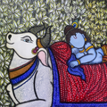 Sushupta' religious acrylic painting by artist Mrinal Dutt, 32x35 inch, on canvas