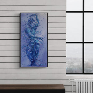 Preview of 'Susmitaa' Painting by Bijay Biswaal shown on a wall in a furnished room.
