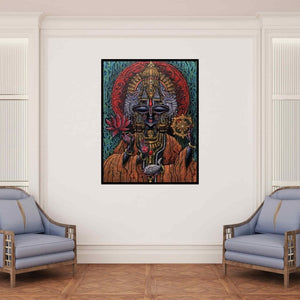 In-situ view of Anil Kumar Vishwakarma's 'Swami Narayana (Divine Radiance Krishna and the Lotus)' painting in a room