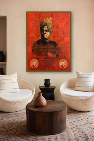 Swami Vivekananda (Tribal Dancers) by artist Atin Mitra displayed in a Modern gallery