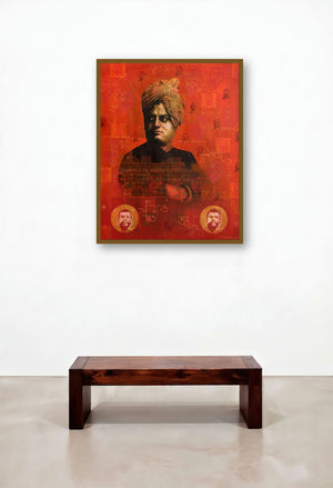 Swami Vivekananda (Tribal Dancers) by artist Atin Mitra displayed in a Industrial Penthouse