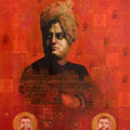 Figurative tempera painting titled 'Swami Vivekananda', 42x36 inches, by artist Atin Mitra on Canvas Board