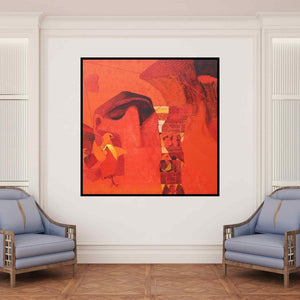 In-situ view of Lakshman Chavan's 'Swayvedan 133 (The Oracle)' painting in a room