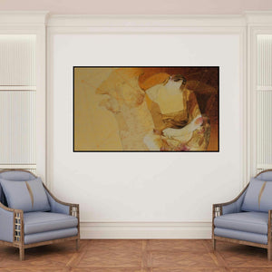 'Swayvedan 134' painting by Lakshman Chavan shown on a wall in a furnished room.