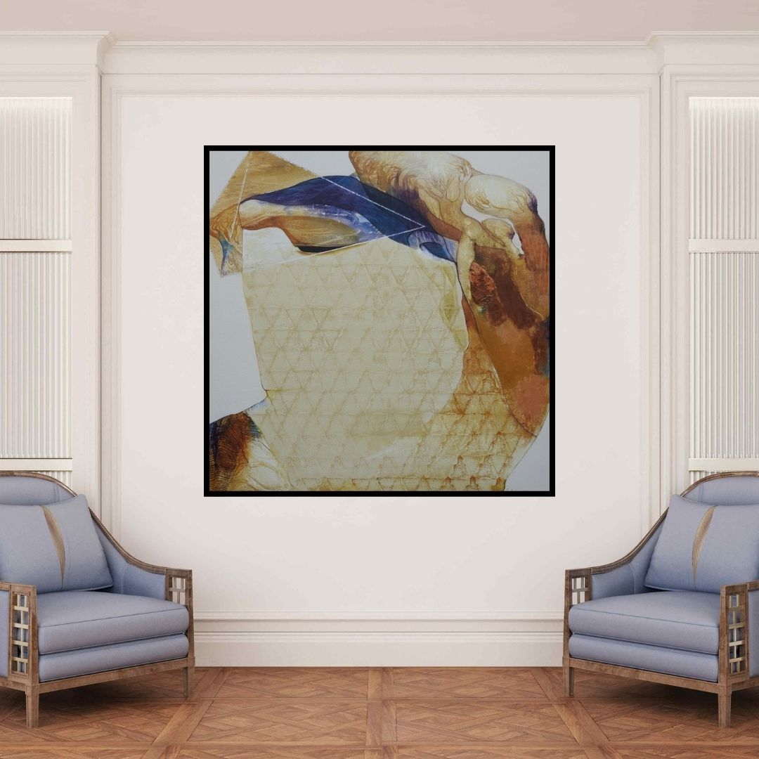 In-situ view of Lakshman Chavan's 'Swayvedan 155 (Intersecting Realms)' painting in a room