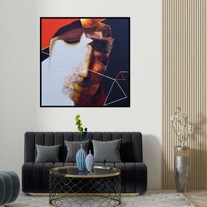 Lakshman Chavan's 'Swayvedan 163 (Divided Self)' painting visualized above a sofa in a contemporary room.