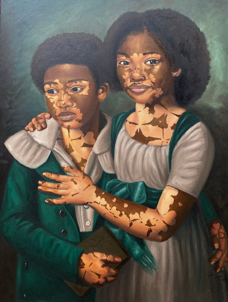 'Sweet And Sour' figurative oil painting by artist Ganiyat Abdulazeez, 48x36 inch, on canvas