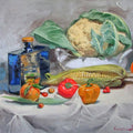 Still-life oil painting titled 'Sweet Corn', 16x20 inches, by artist Farukh Nadaf on Canvas