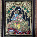 Religious tanjore traditional art titled 'Swing Radhakrishna Tanjore Painting', 14x18 inches, by artist VANI VIJAY on Plywood