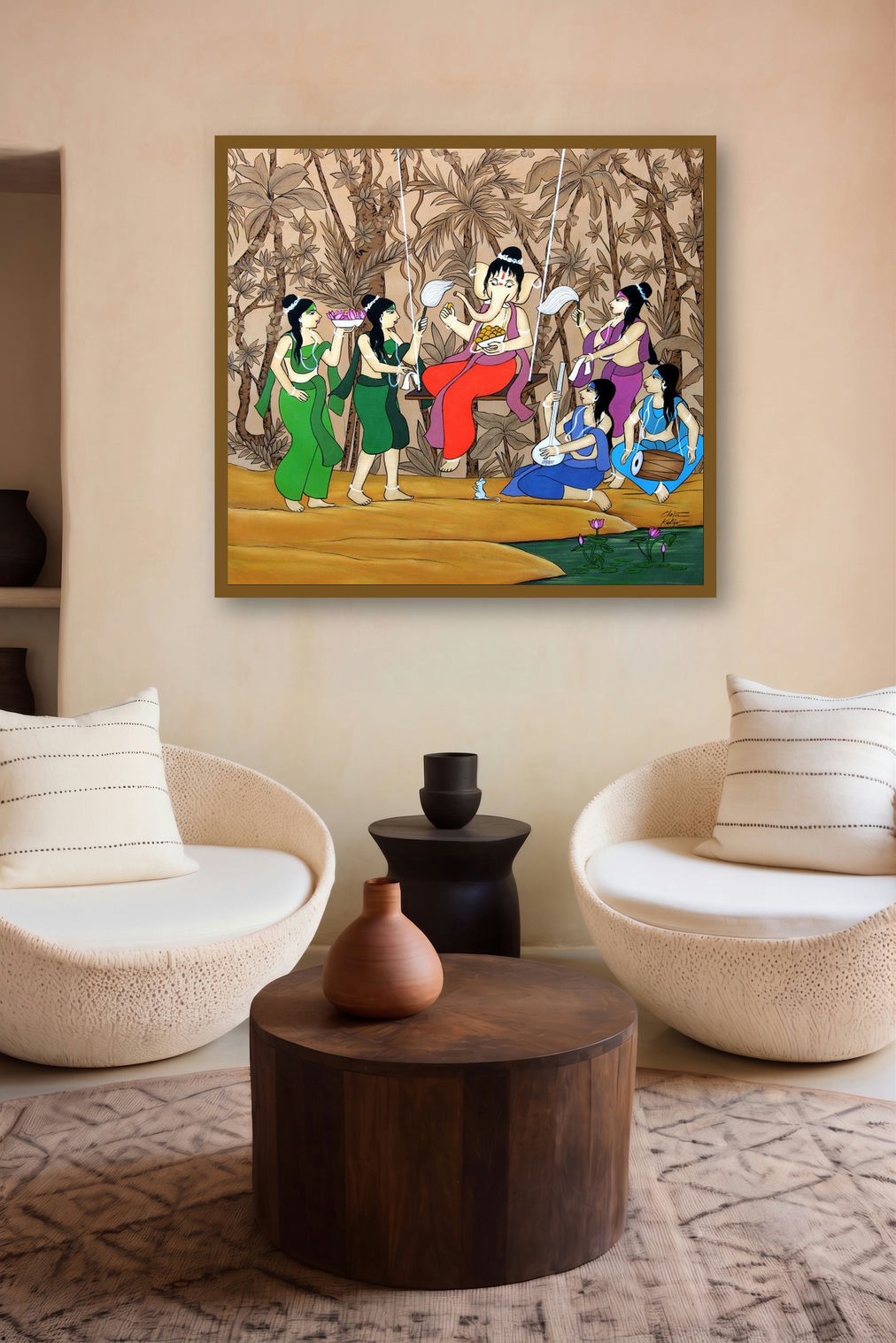 Swinging Ganesha by artist Chetan Katigar displayed in a Curated gallery