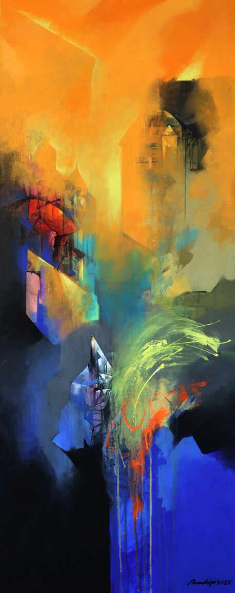 Symphony Of Colors 3' contemporary acrylic painting by artist Pradip Sengupta, 60x24 inch, on canvas