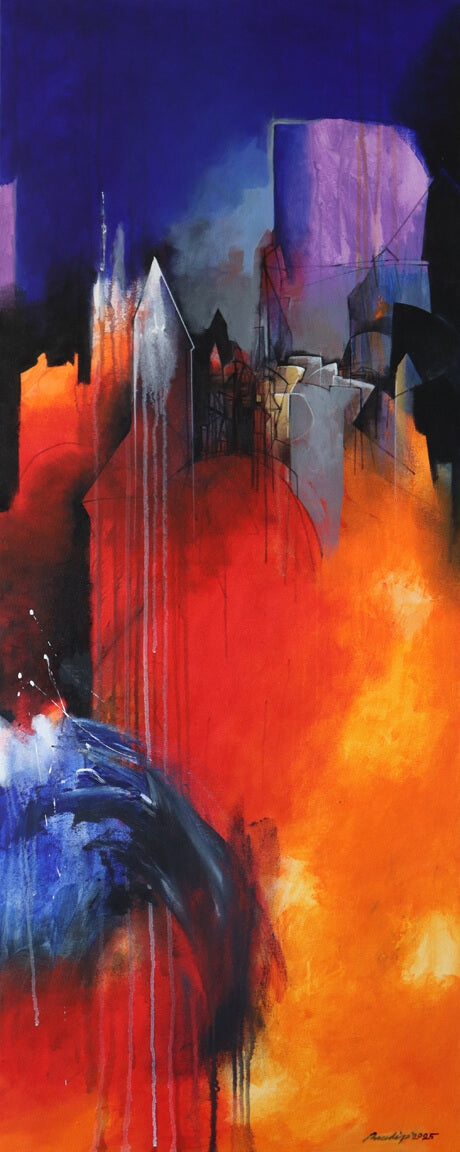 Symphony Of Colors 4' contemporary acrylic painting by artist Pradip Sengupta, 60x24 inch, on canvas