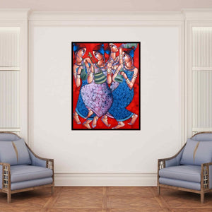 In-situ view of Sekhar Roy's 'Symphony Of Happines 2' painting in a room