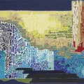 Abstract acrylic painting titled 'Symphony in Blue 1', 22x60 inches, by artist Veena Chitrakar on Canvas