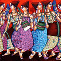 Figurative acrylic painting titled 'Symphony Of Happines 3', 36x72 inches, by artist Sekhar Roy on Canvas