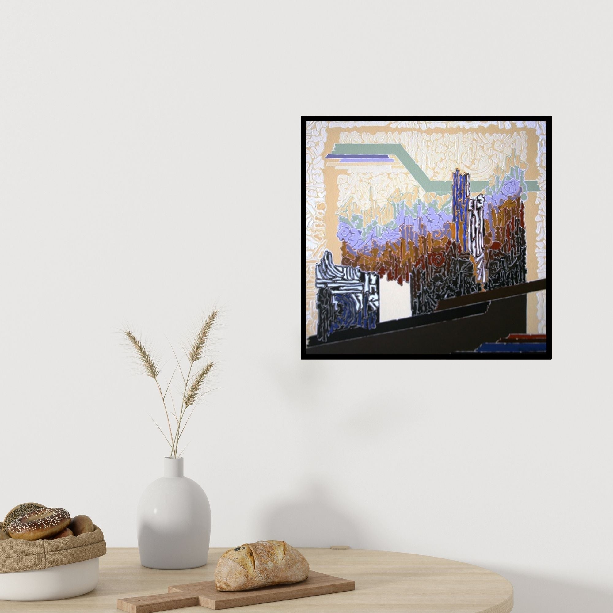 Preview of 'Symphony In Purple' Painting by Veena Chitrakar shown on a wall in a furnished room.