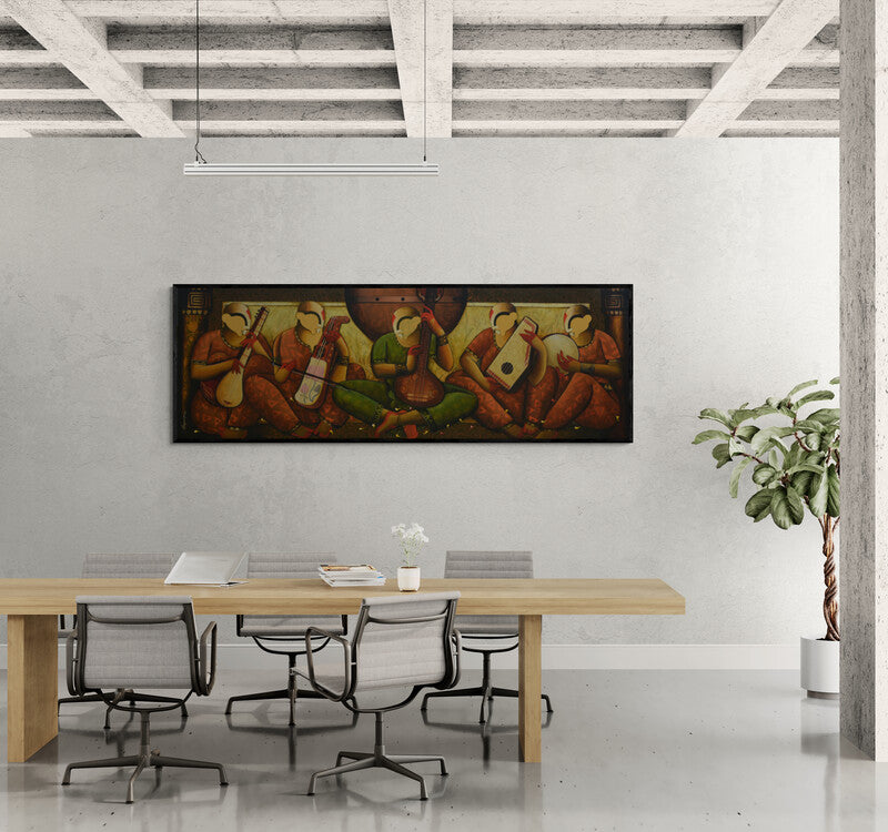 In-situ view of Anupam Pal's 'Symphony Of Strings (Harmonious Ensemble**)' painting in a room