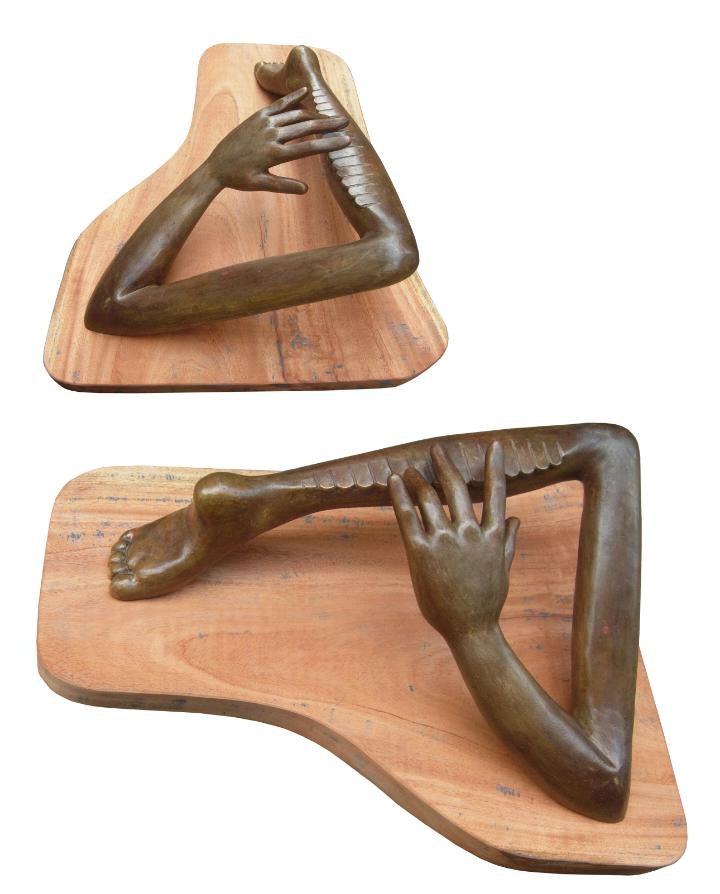 Synchronisation' figurative Bronze sculpture by artist Sukanta Chowdhury, 17x14 inch, on bronze