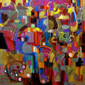 The Tag' abstract acrylic painting by artist Madan Lal, 30x30 inch, on canvas