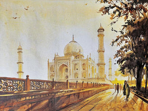 Taj Mahal (Eternal Love**) by Ranabir Saha, Original Acrylic Cityscape Painting on Canvas, Small Horizontal Wall Art