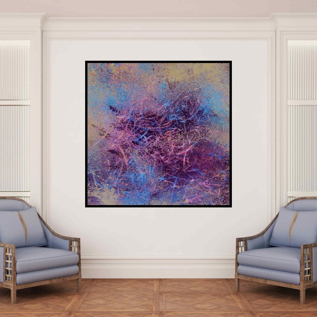 In-situ view of Aditi Chakravarty's 'Talk To Lines (The Birth of Stardust)' painting in a room