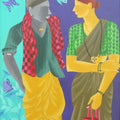 Figurative acrylic painting titled 'Talking Couple', 22x28 inches, by artist Abhiram Bairu on Canvas
