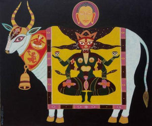 Tantric Deity by Bhaskar Lahiri, Original Acrylic Animal Painting on Canvas, Medium Horizontal Wall Art