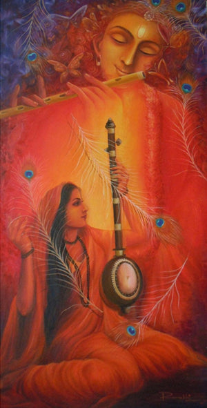 Tapaswini (Divine Melody) by Rakhi Baid, Original Oil Religious Painting on Canvas, Medium Vertical Wall Art