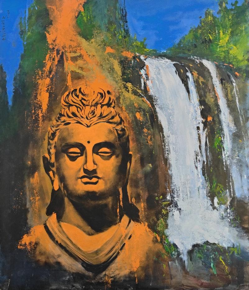 Religious acrylic painting titled 'Tapasya', 30x26 inches, by artist Ravindra Mahale on Canvas
