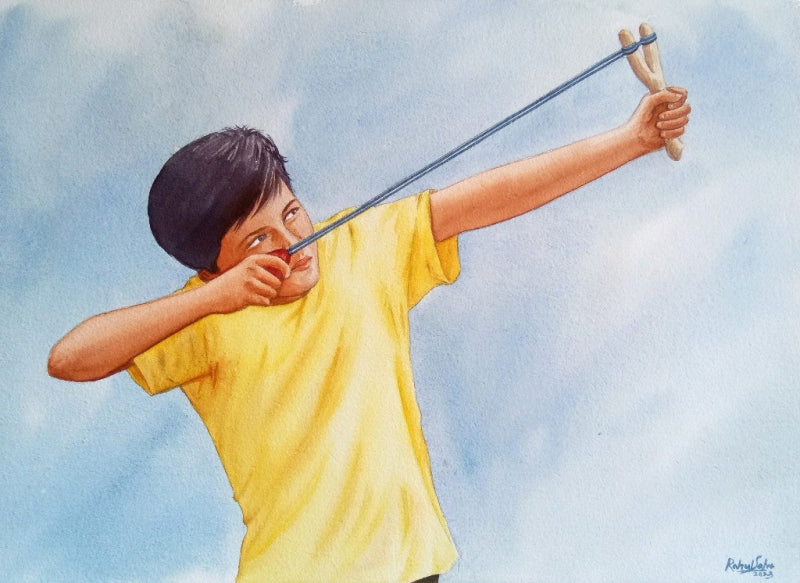 Target 2' figurative watercolor painting by artist Rahul Salve, 12x16 inch, on paper