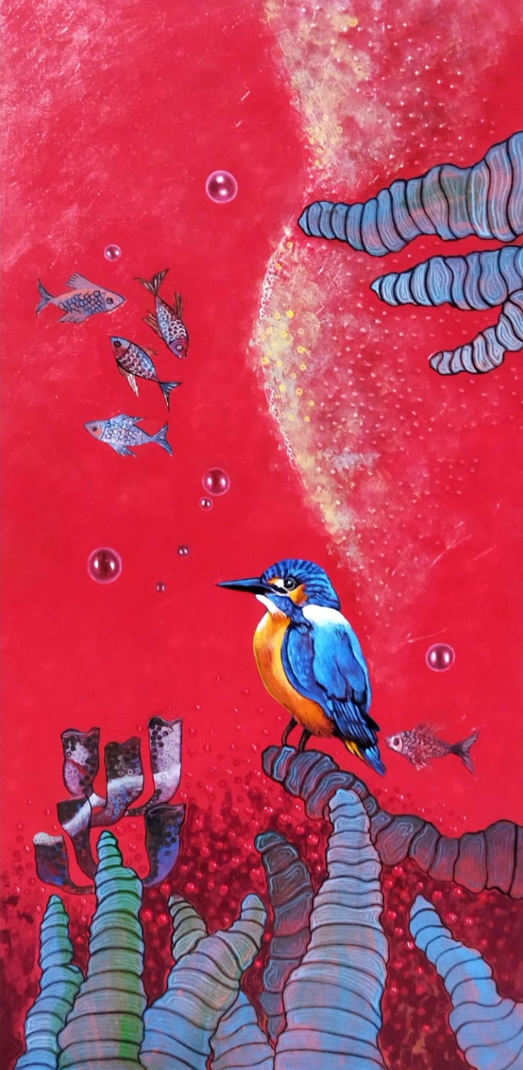 Target' animals acrylic painting by artist Shyamali Paul, 40x20 inch, on canvas