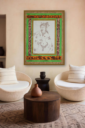 Tarunai (Whispers of the Soul: A Woman and Her Parrot) by artist Satish Chavhan displayed in a Curated gallery