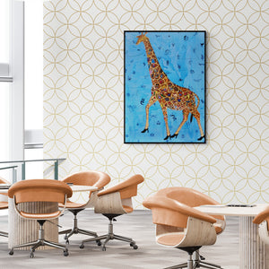 In-situ view of Raghavendar Angali's 'Tattoo Fashion (The Curious Giraffe)' painting in a room