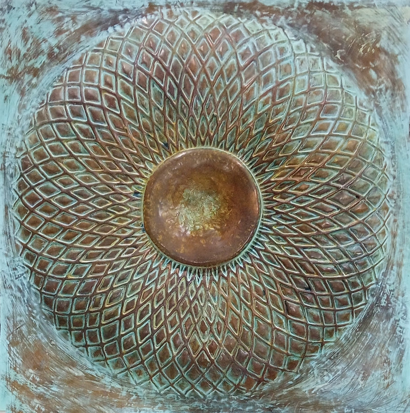 'Tattvamasi 6' contemporary Copper Sheet, Patina mixed_media by artist Abhijit Salunkhe, 36x36 inch, on copper sheet, patina