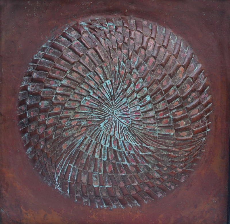 'Tattvamasi 8' contemporary Copper Sheet, Patina mixed_media by artist Abhijit Salunkhe, 24x24 inch, on copper sheet, patina