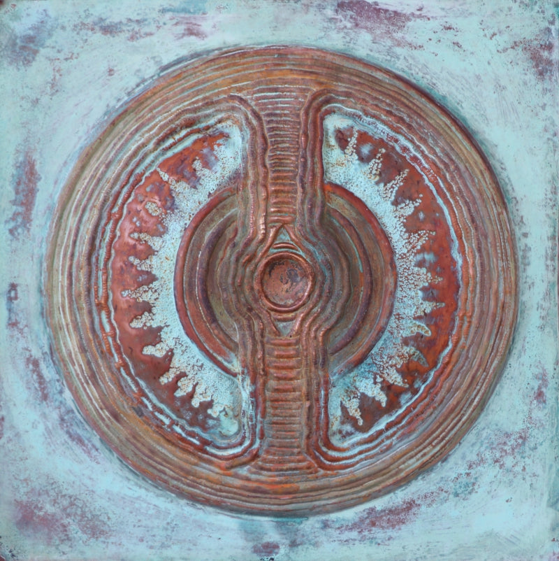 'Tattvamasi 9' contemporary Copper Sheet, Patina mixed_media by artist Abhijit Salunkhe, 22x22 inch, on copper sheet, patina
