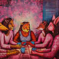 'Tea Ceremony' figurative acrylic painting by artist Pallavi Dutta, 20x26 inch, on paper