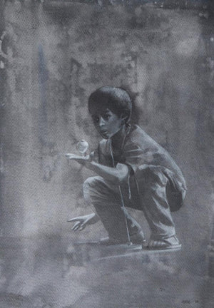 Technique by Manish Solanki, Original Mixed Media Figurative Painting on Paper, Small Vertical Wall Art
