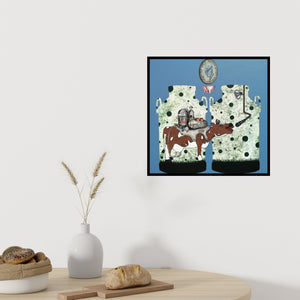 Preview of 'Technology (Dairy Innovation)' Painting by Naresh Bollu shown on a wall in a furnished room.