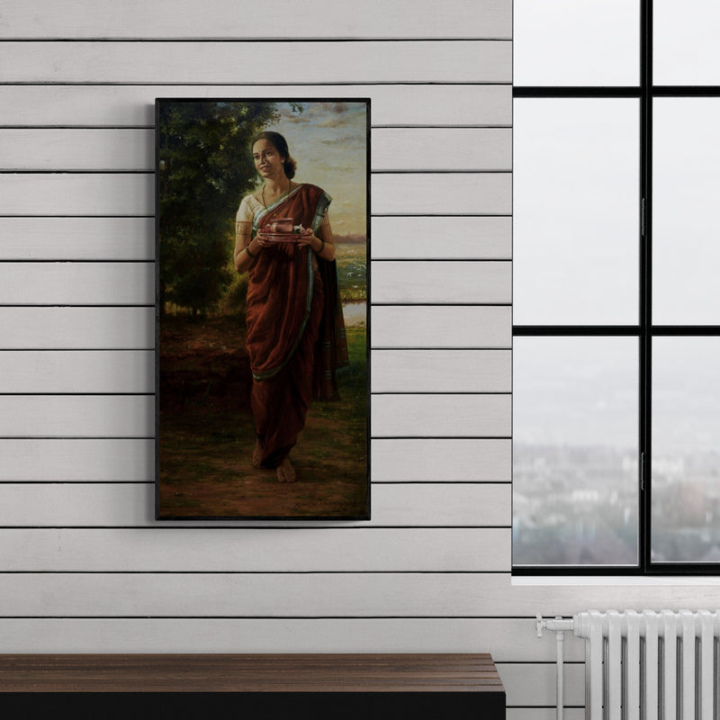 Preview of 'To The Temple 3' Painting by Ramesh Nanware shown on a wall in a furnished room.