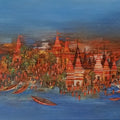 Religious acrylic painting titled 'Temple City 2', 24x60 inch, by artist M Singh on Canvas