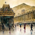 Cityscape watercolor painting titled 'Temple Rainey', 22x15 inches, by artist SRV ARTIST on Handmade Paper