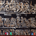 Temple Renovation 3' religious acrylic-charcoal painting by artist Gangu Naidu Pv, 30x78 inch, on canvas